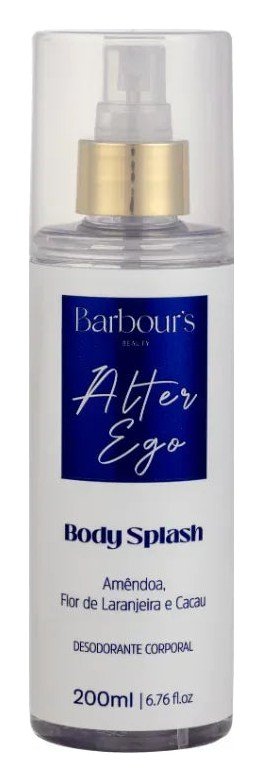 Body splash Alter Ego, da Barbour's Beauty, frasco branco e azul de 200 ml