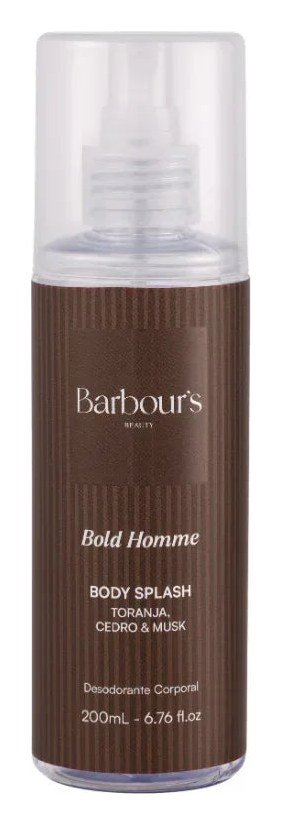 Body splash masculino Bold Homme, da Barbour's Beauty, frasco marrom de 200 ml