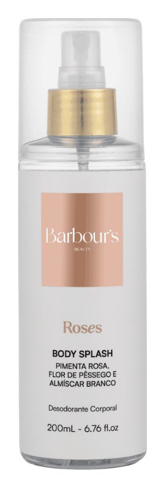 Body splash Roses, da Barbour's Beauty, frasco branco e rosé de 200 ml