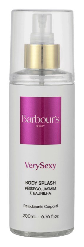 Body splash Very Sexy, da Barbour's Beauty, frasco branco e pink de 200 ml