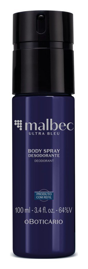Frasco azul-marinho do body spray Malbec Ultra Bleu