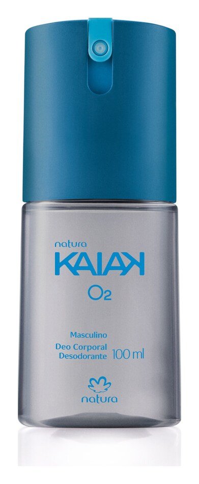 Frasco com tampa azul do desodorante corporal Kaiak O2