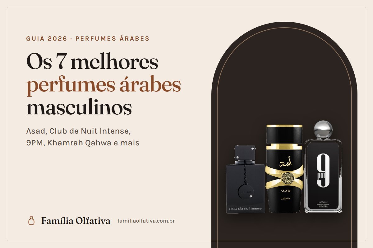 Capa do guia dos melhores perfumes árabes masculinos, com os frascos do Club de Nuit Intense Man, Asad e 9PM