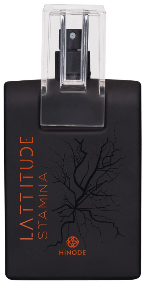 Frasco preto do perfume Lattitude Stamina, da Hinode