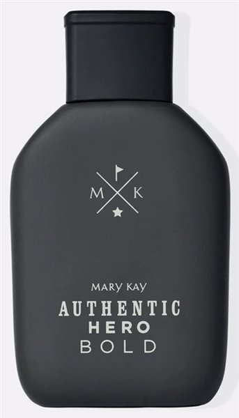 Frasco preto do perfume masculino Authentic Hero Bold, da Mary Kay