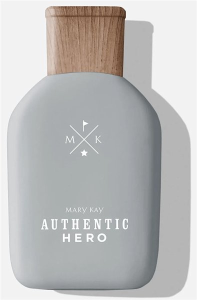 Perfume masculino Authentic Hero Deo Colônia 100 ml, da Mary Kay, frasco cinza com tampa de madeira