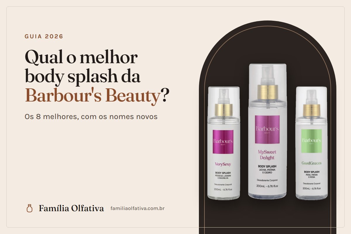Capa do guia: qual o melhor body splash da Barbour's Beauty, com os frascos Very Sexy, My Sweet Delight e Good Graces
