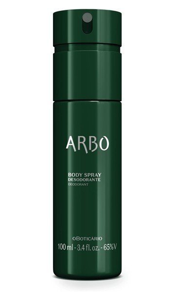 Body spray desodorante masculino Arbo 100 ml, da Boticário, frasco verde