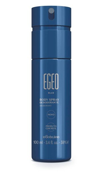 Body spray desodorante masculino Egeo Blue 100 ml, da Boticário, frasco azul