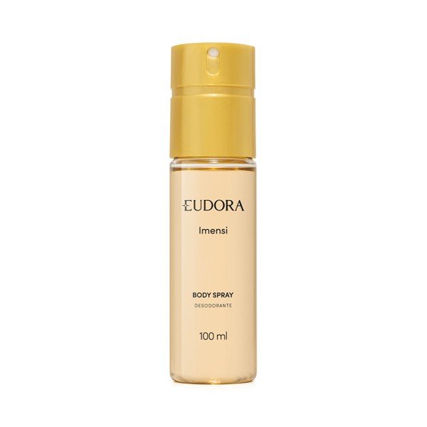 Frasco dourado do body spray Imensi, da Eudora