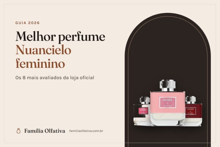 Capa do guia melhor perfume Nuancielo feminino, com os frascos Fairy, Rose Fairy e Moriah