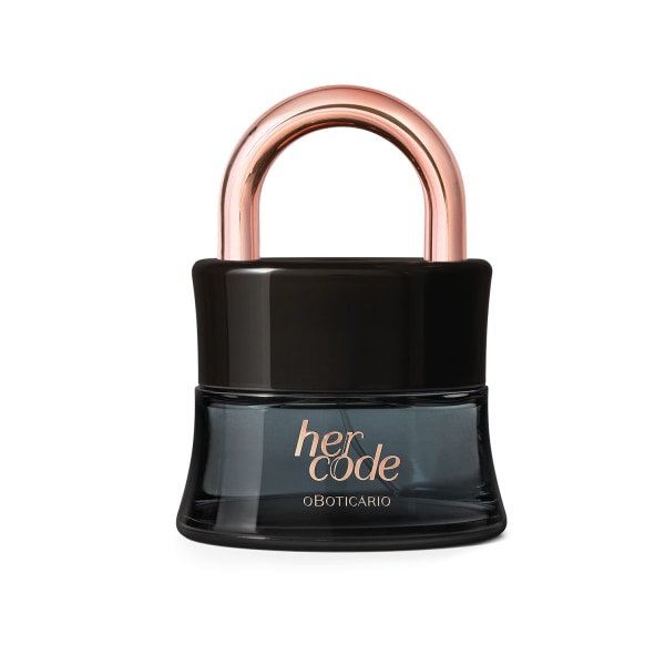 Frasco em forma de cadeado do perfume Her Code, do Boticário